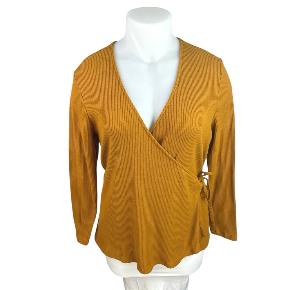 Old Navy Women's Orange Rib Knit Long Sleeve V-neck Wrap Tie Sweater Top Sz XXL